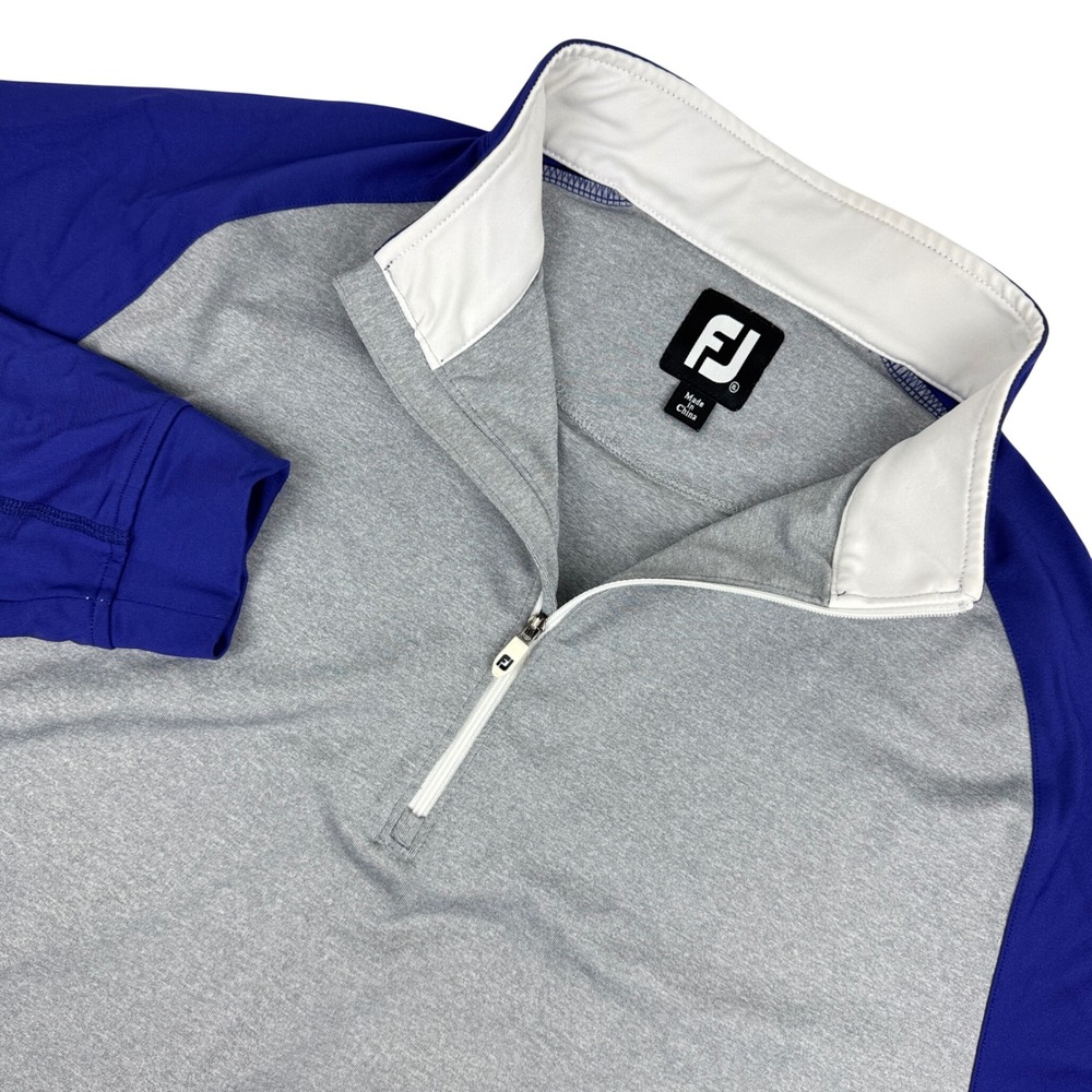 FootJoy Mens XL Quarter Zip Golf Pullover Gray Blue White Colorblock Performance